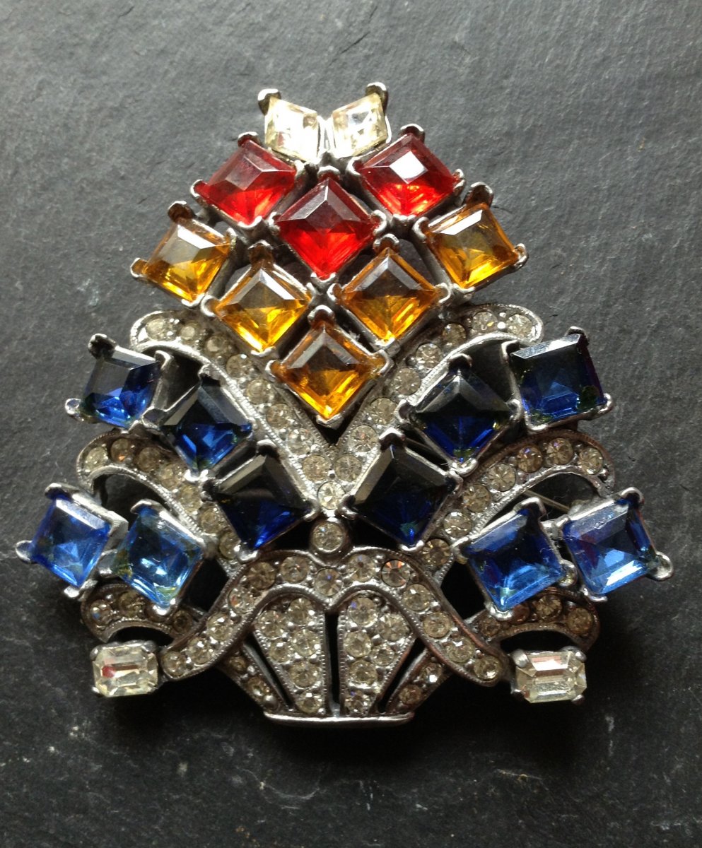 "magnificent Jewel Eisenberg Dress Clip / Important Rhinestone Eisenberg Brooch"