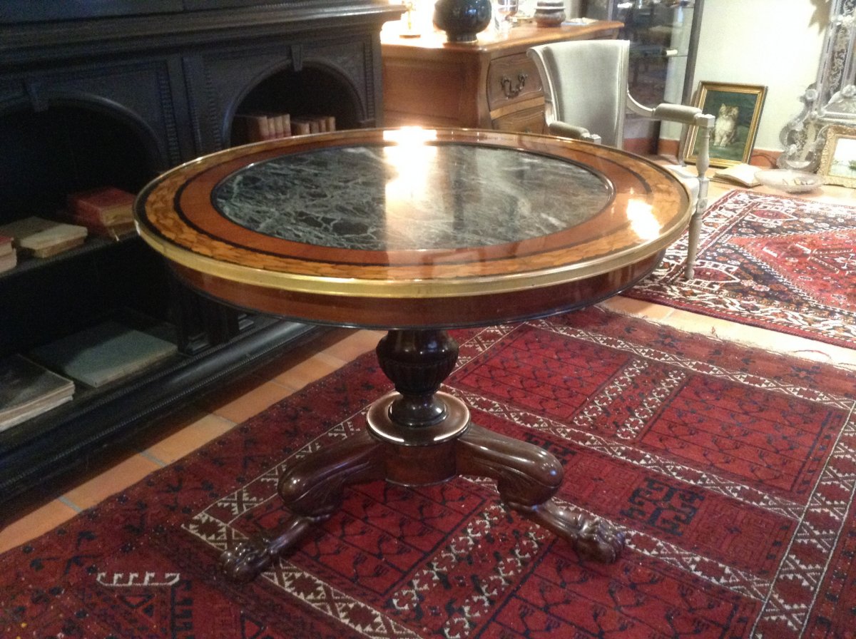 Interesting Restoration Gueridon In Mahogany And Light Wood Marquetry.-photo-3