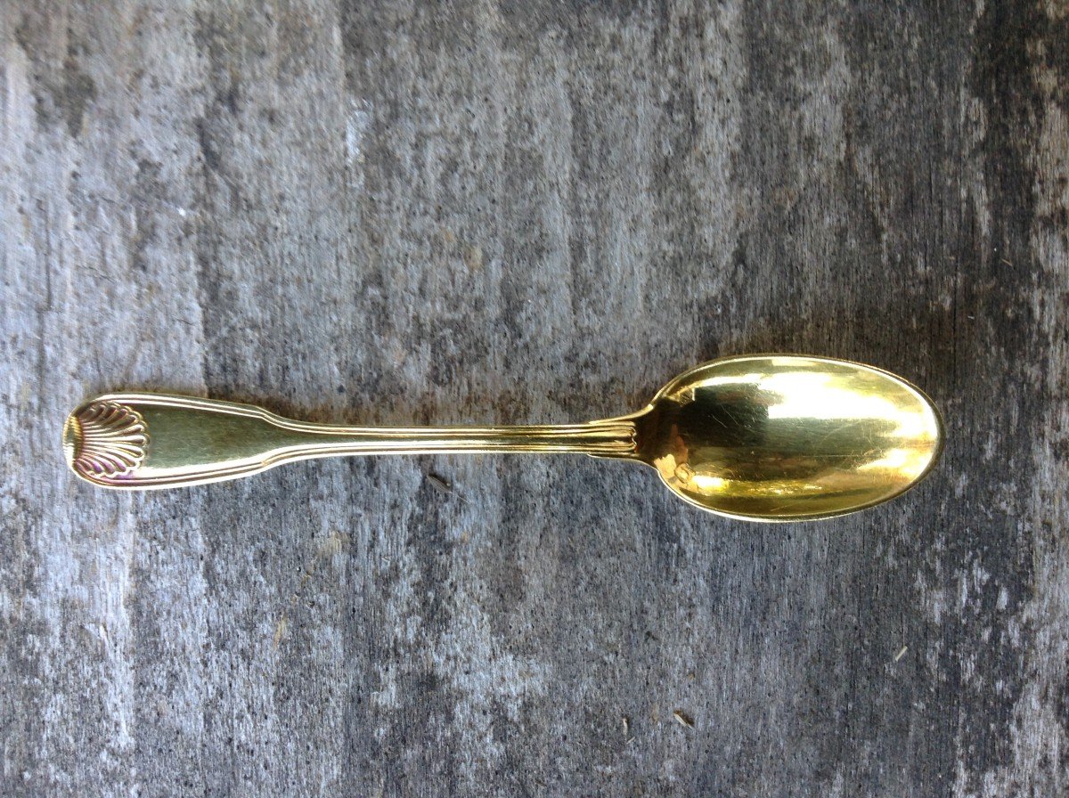 Puiforcat / 12 Small Spoons Vermeil Net / Shell Model-photo-3