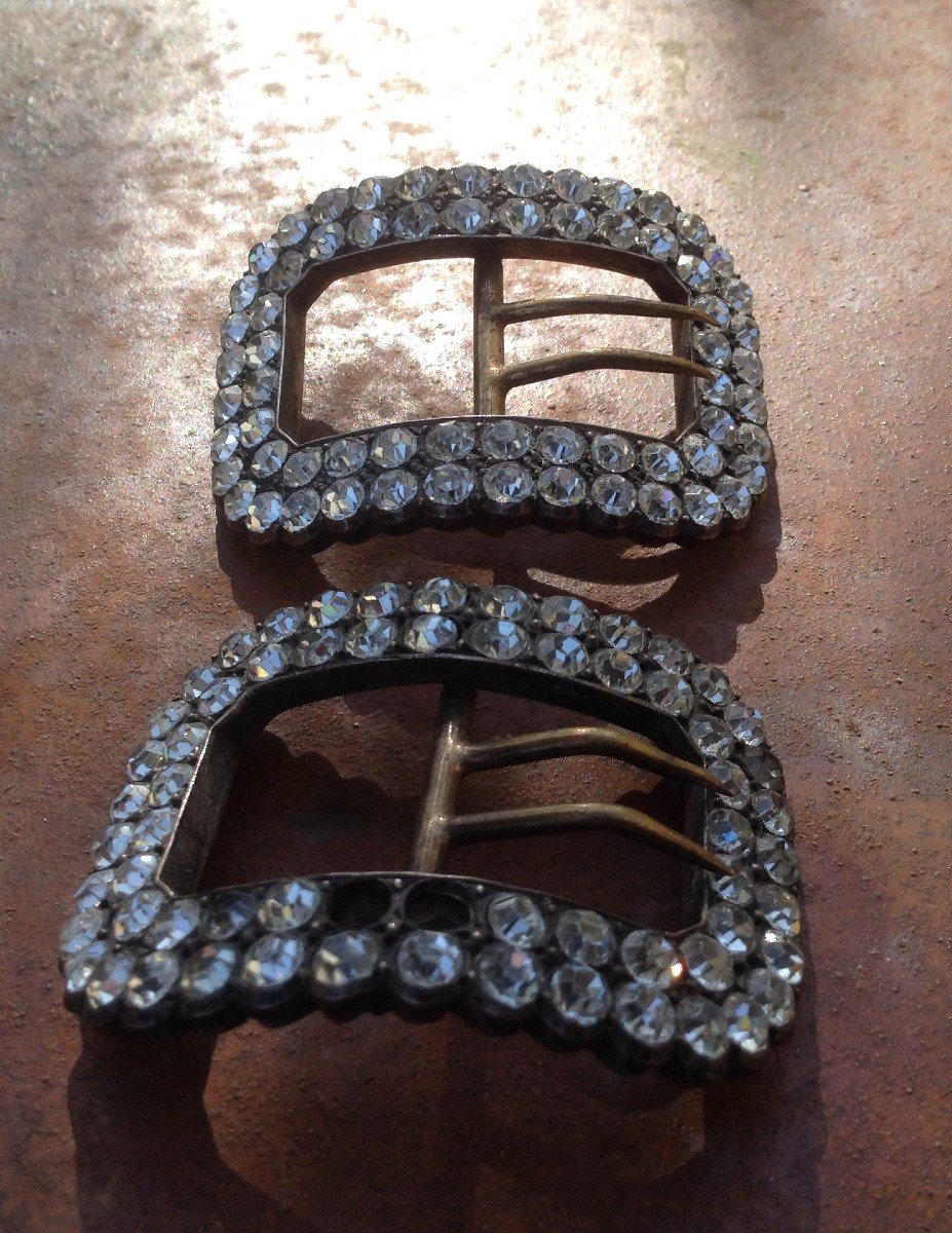 Pair Of Shoe Buckles / Rhinestone / Sterling Silver-photo-3