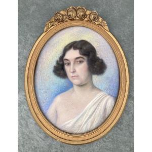 Chanteau Gabriel (1874-1955) -  Pastel ovale de son épouse .