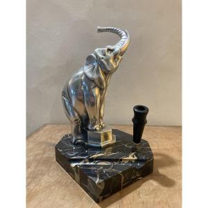 Louis Fontinelle - Éléphant de cirque bronze argenté porte-stylo