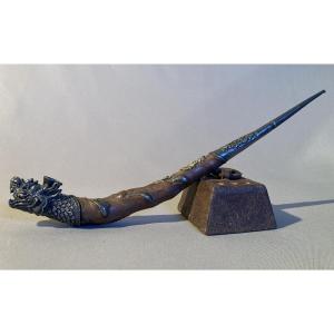 "dragon Head" Bamboo Root And Silver Pipe, China.