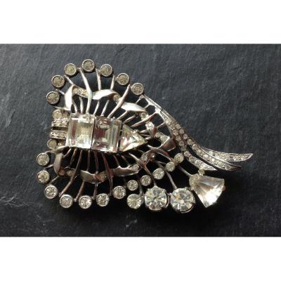 Magnifique Bijou Sterling Eisenberg Dress Clip/Broche importante en argent et strass EISENBERG