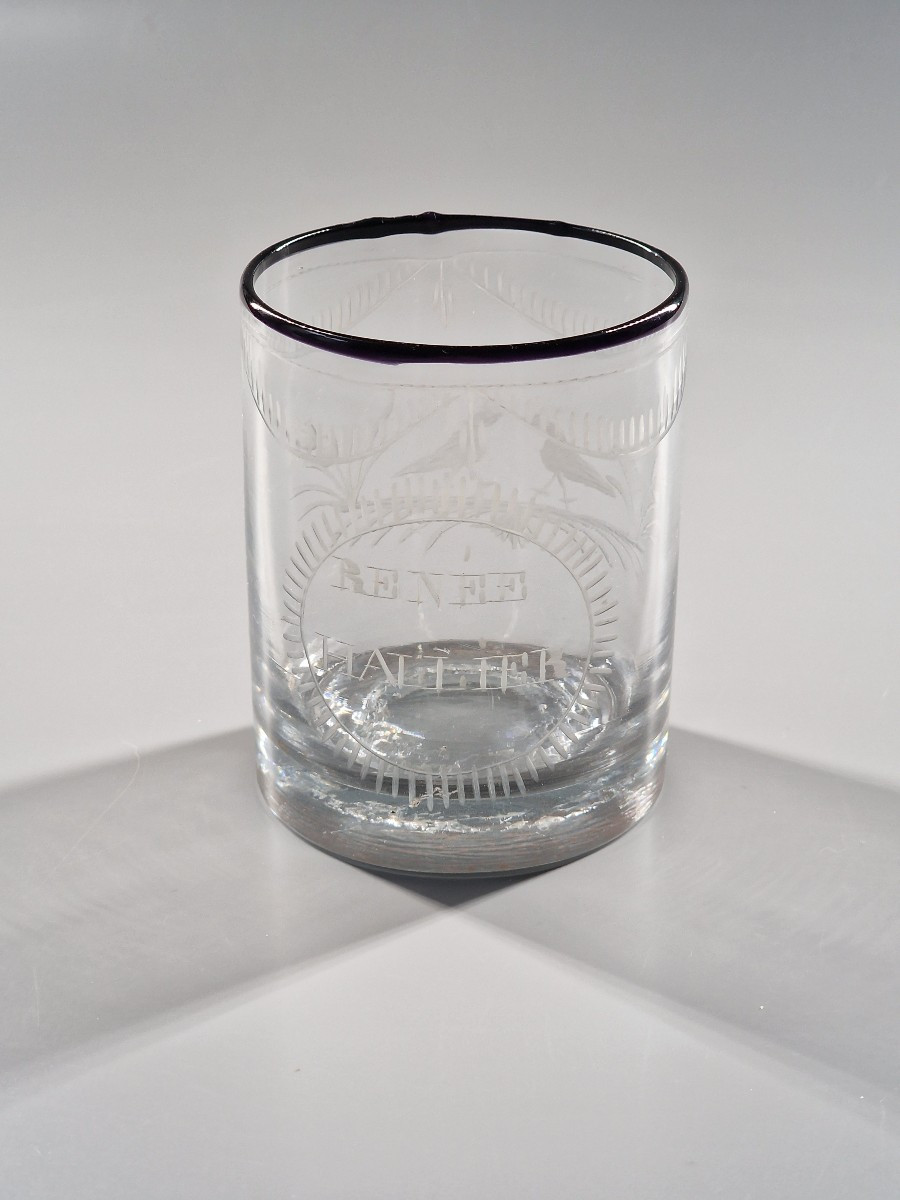 Gobelet patronymique en verre - Normandie, Tanville, début du XIXème siècle