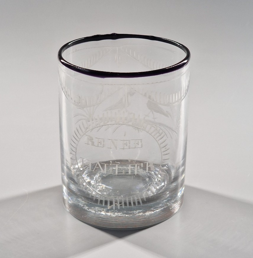 Normandie, Tanville, gobelet patronymique en verre gravé - Début du XIXème siècle 19e