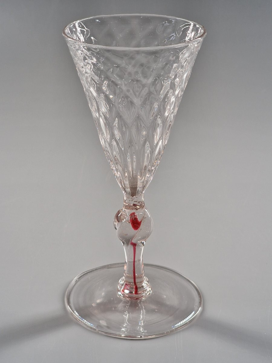 Honeycomb-shaped Glass With A Red Filament Stem - France Or Bohemia, 18th Century-photo-2
