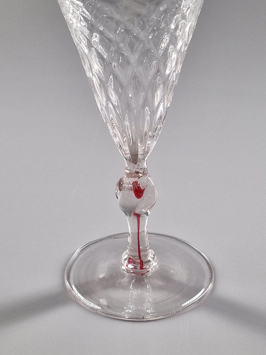 Honeycomb-shaped Glass With A Red Filament Stem - France Or Bohemia, 18th Century-photo-4