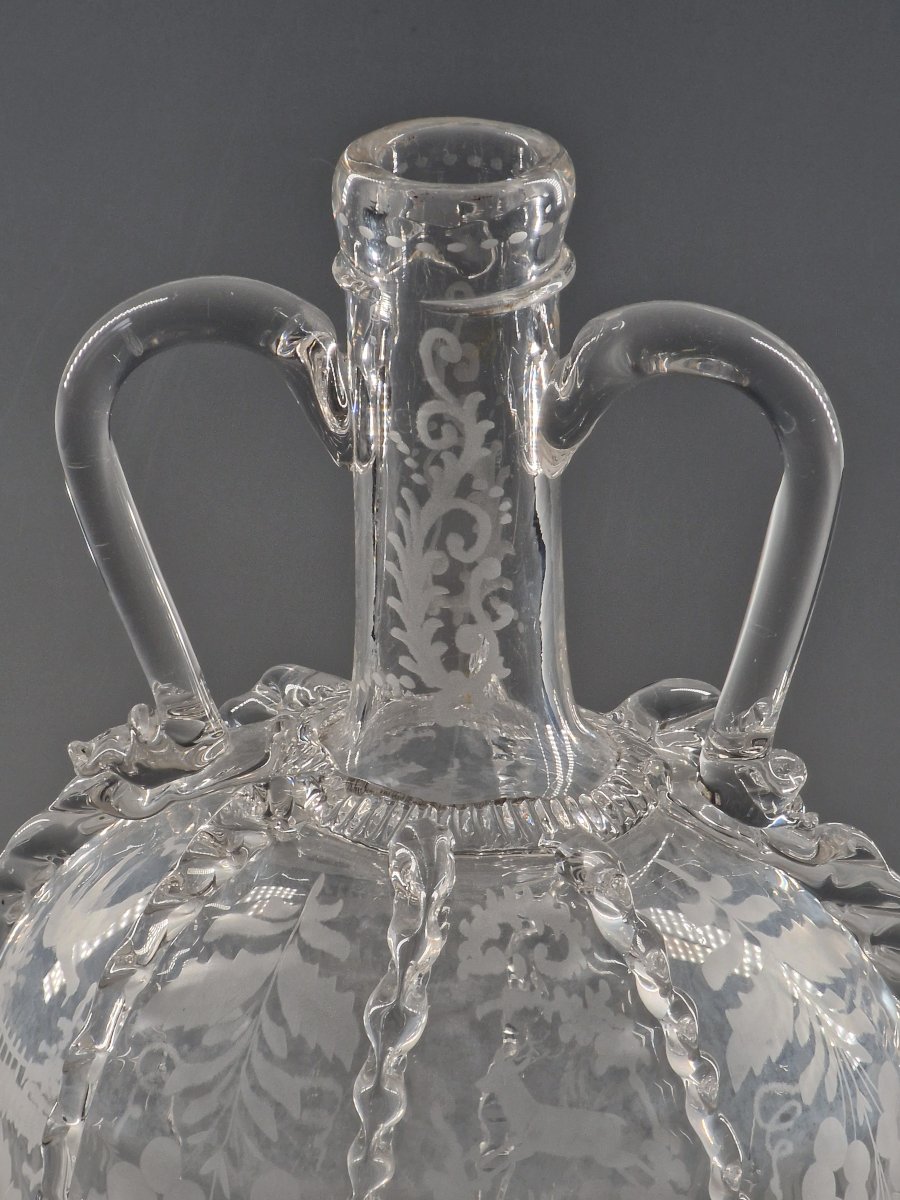 Dutch Carafe In Engraved And Pincer-worked Blown Glass - 19th Century-photo-2