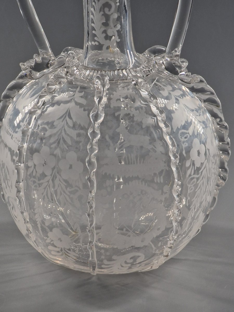 Dutch Carafe In Engraved And Pincer-worked Blown Glass - 19th Century-photo-3