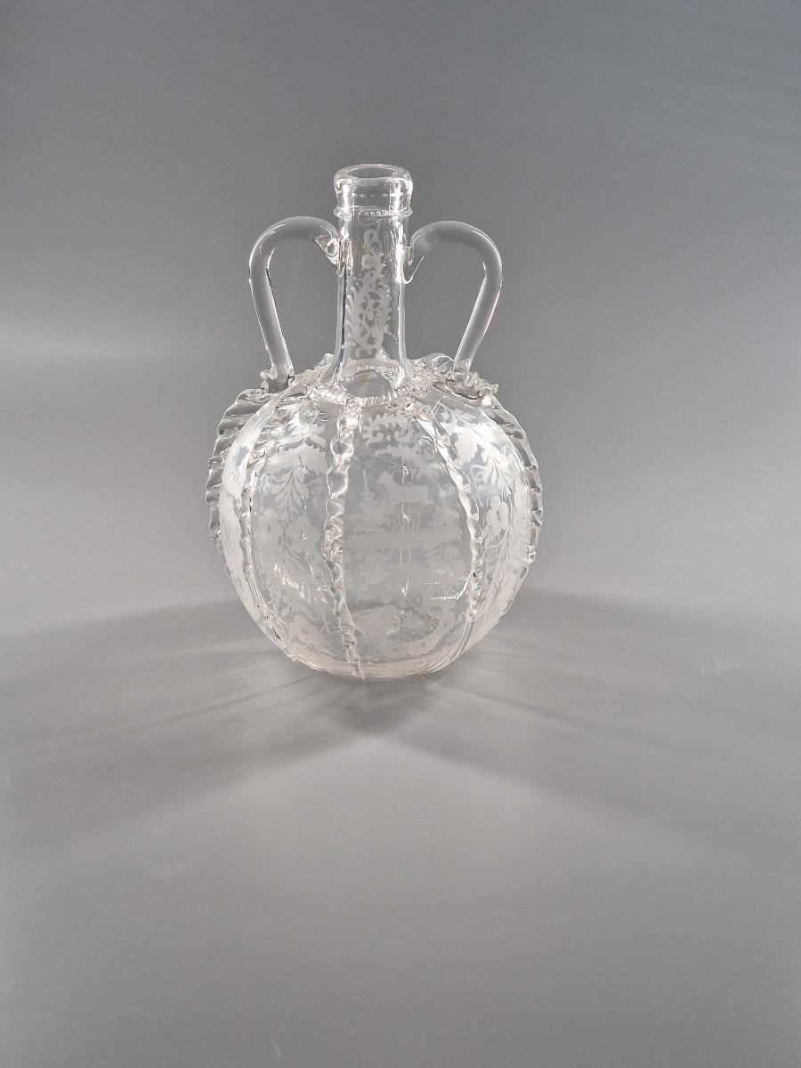 Dutch Carafe In Engraved And Pincer-worked Blown Glass - 19th Century-photo-4