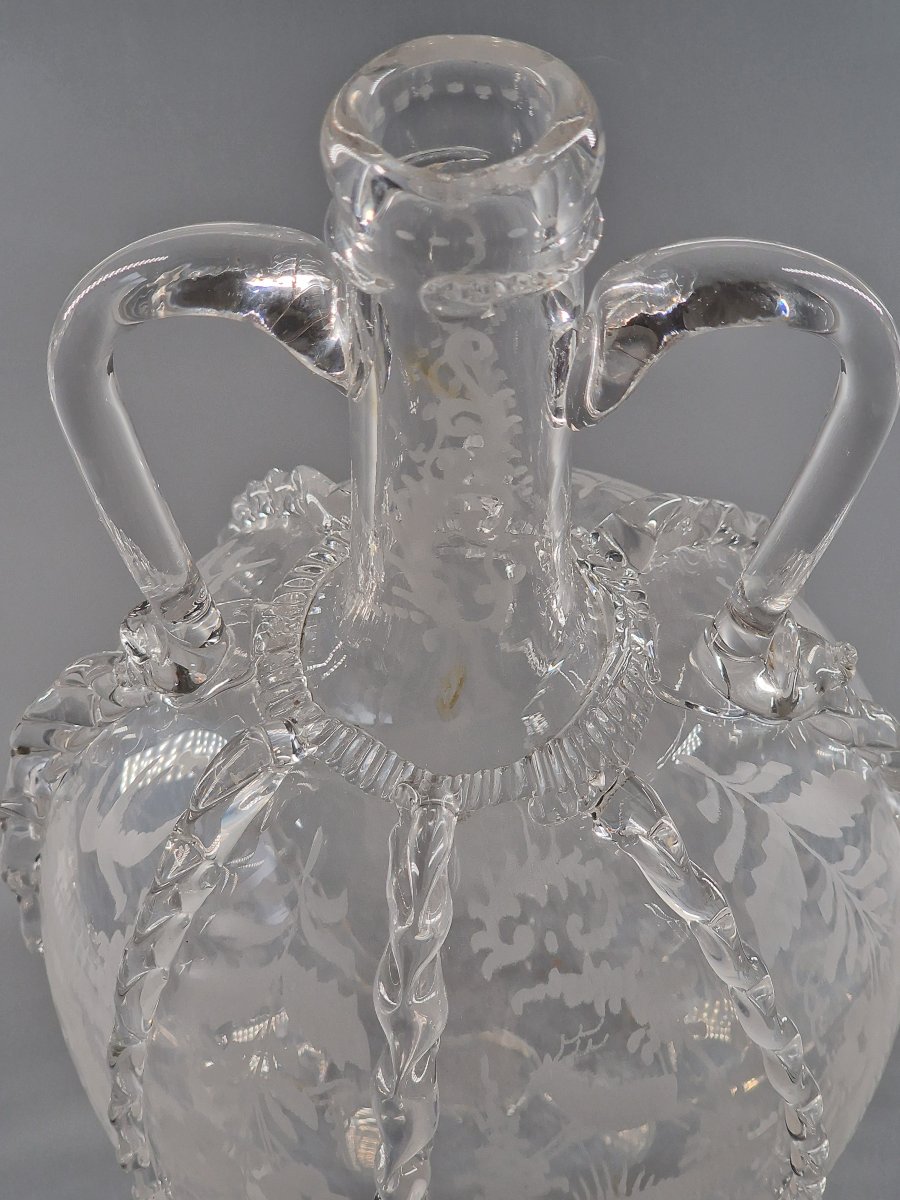Dutch Carafe In Engraved And Pincer-worked Blown Glass - 19th Century-photo-1