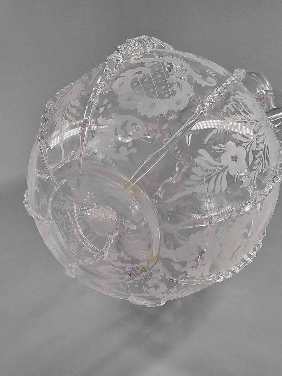 Dutch Carafe In Engraved And Pincer-worked Blown Glass - 19th Century-photo-2