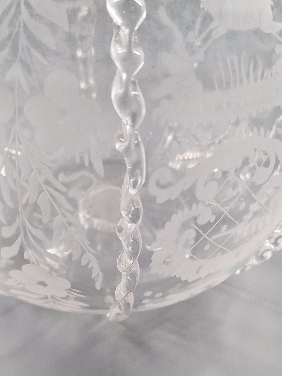 Dutch Carafe In Engraved And Pincer-worked Blown Glass - 19th Century-photo-3