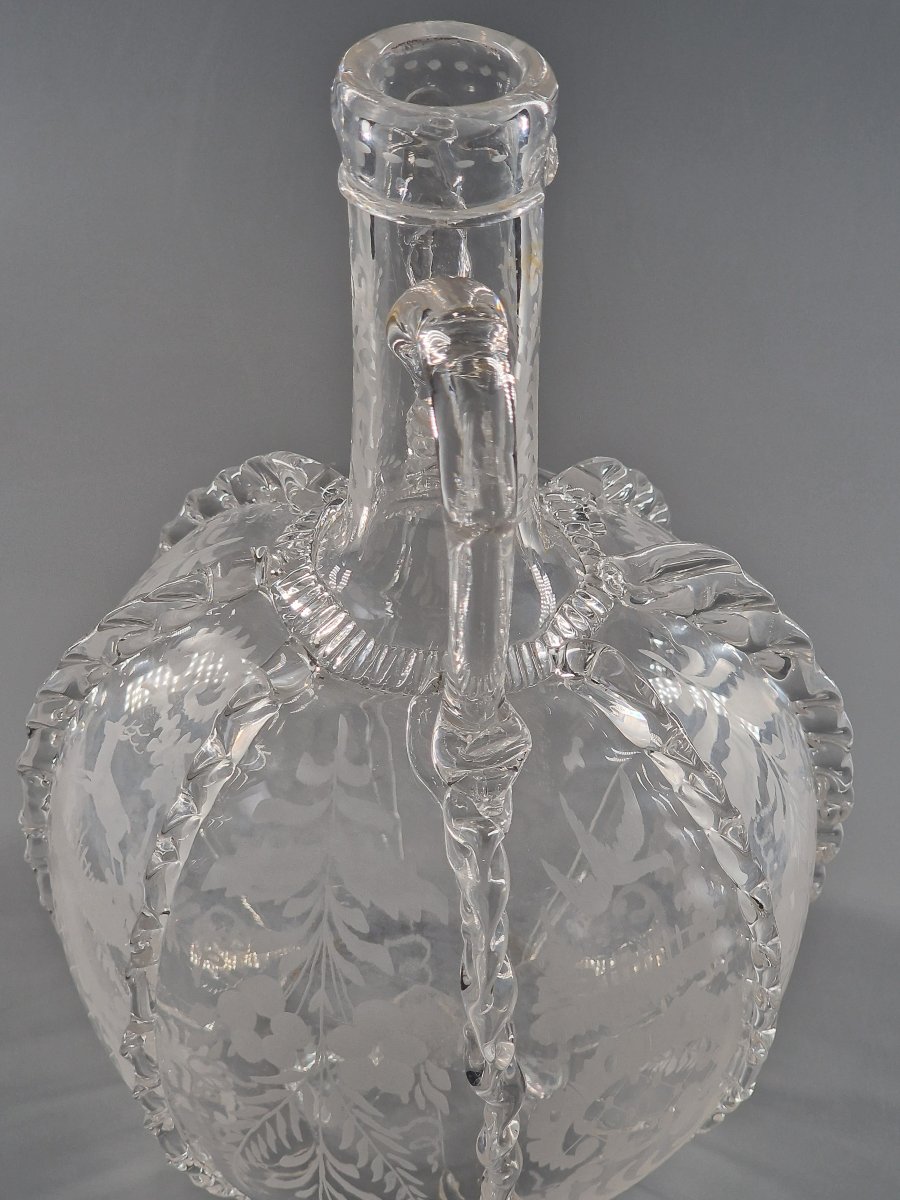 Dutch Carafe In Engraved And Pincer-worked Blown Glass - 19th Century-photo-4