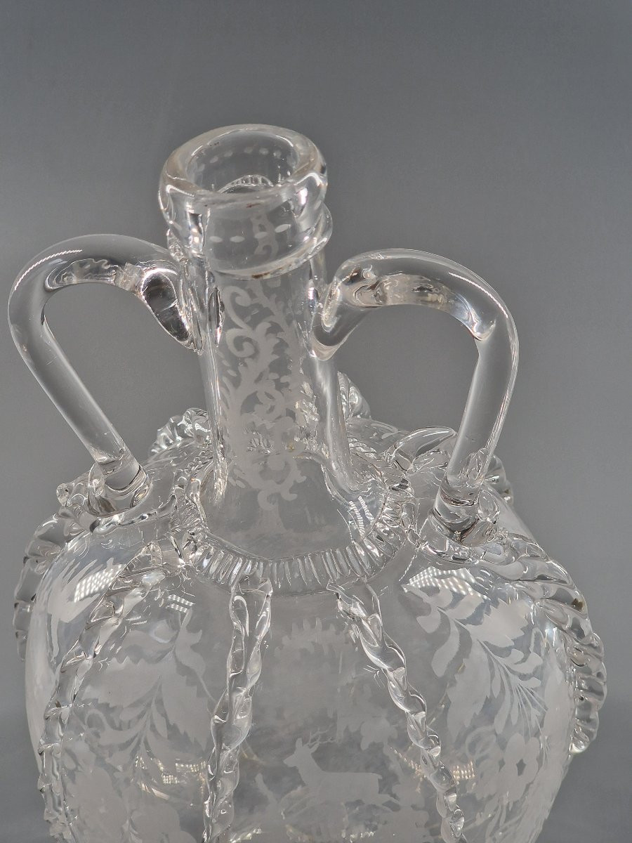 Dutch Carafe In Engraved And Pincer-worked Blown Glass - 19th Century-photo-5