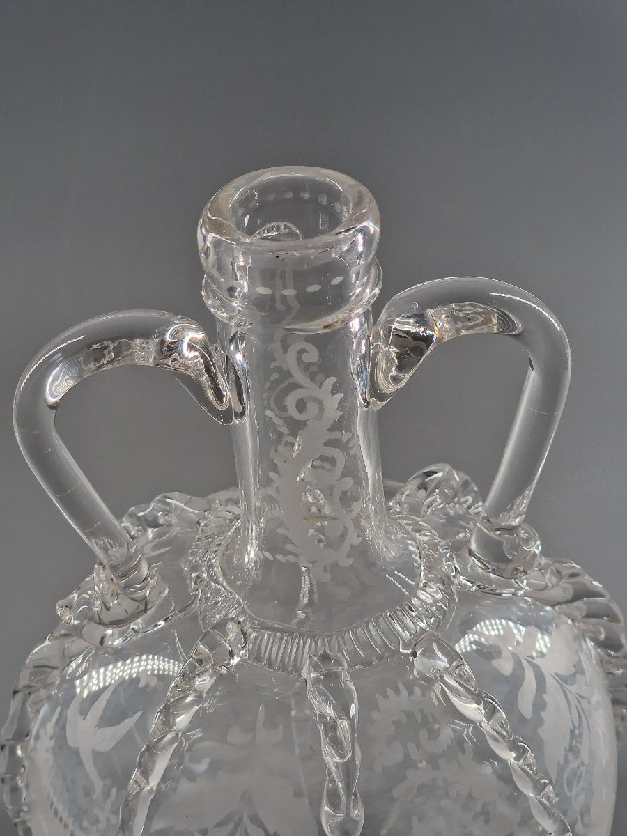 Dutch Carafe In Engraved And Pincer-worked Blown Glass - 19th Century-photo-6