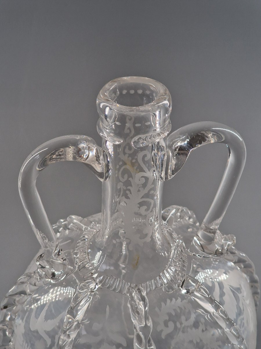 Dutch Carafe In Engraved And Pincer-worked Blown Glass - 19th Century-photo-7