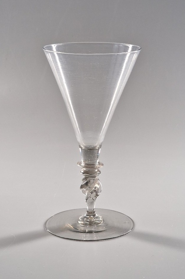 In The Venetian Style, A Large Glass With A Spiral Propeller Stem And Flat Knots - 17th Century