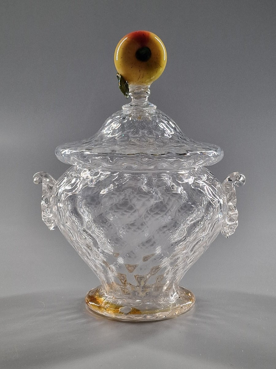 Confiturier en verre soufflé en nid d'abeille, la prise en forme de fruit - Venise, XIXe siècle-photo-2