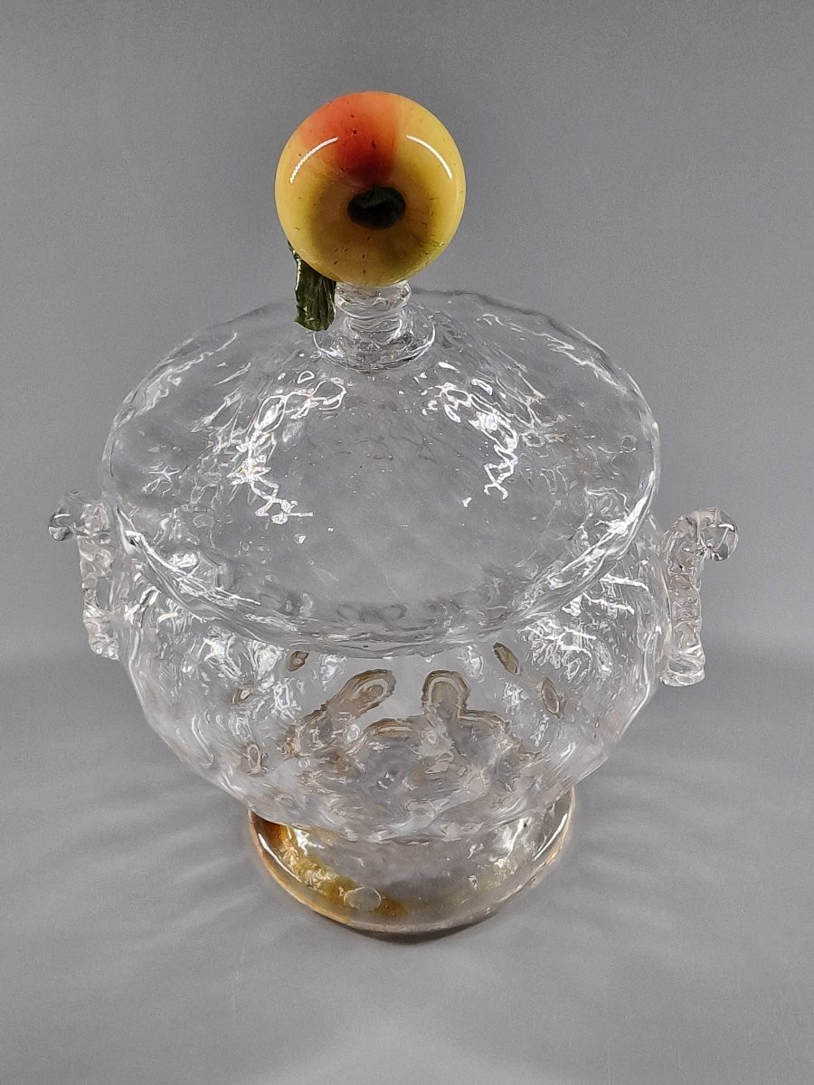 Confiturier en verre soufflé en nid d'abeille, la prise en forme de fruit - Venise, XIXe siècle-photo-3