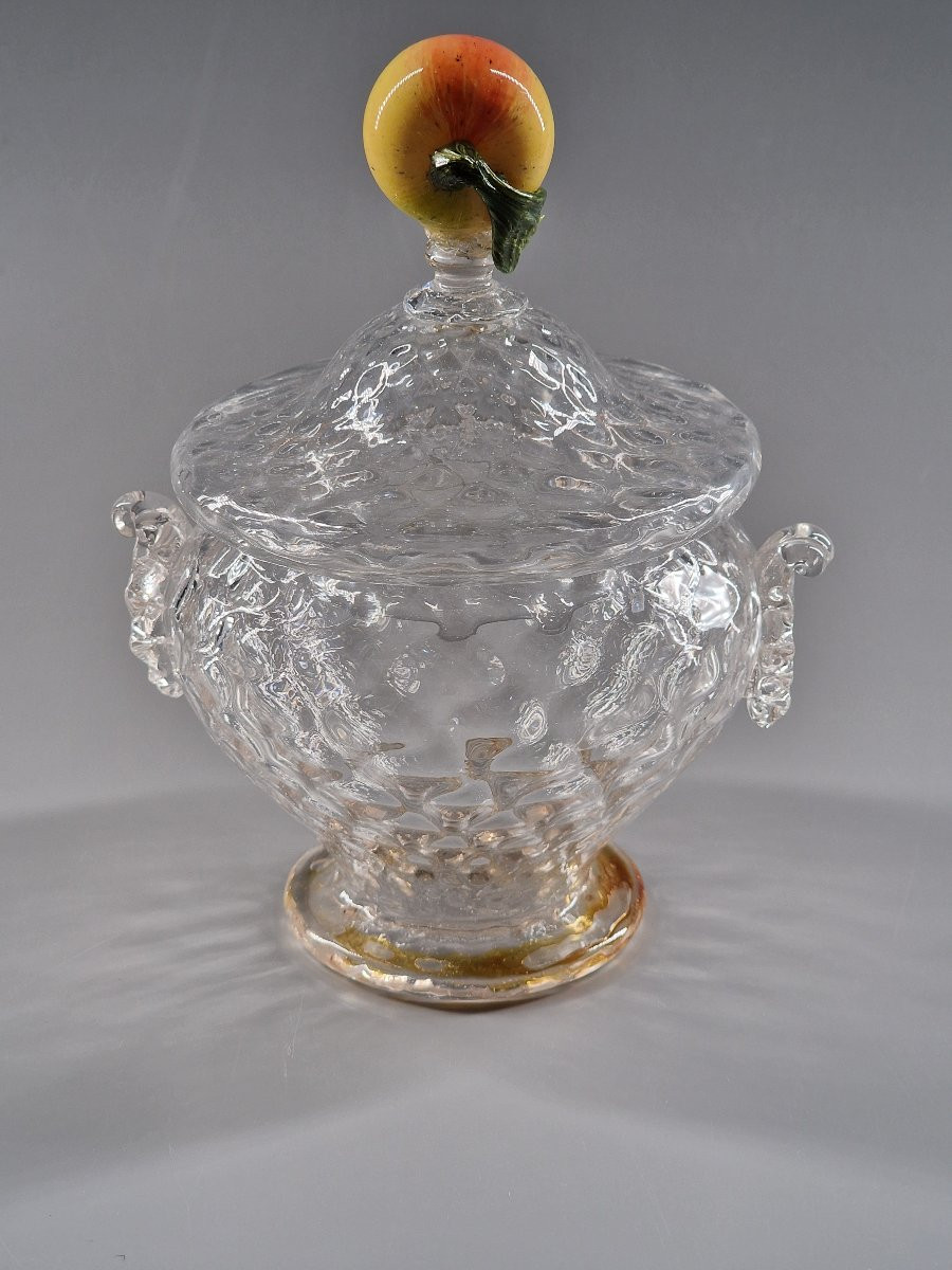 Confiturier en verre soufflé en nid d'abeille, la prise en forme de fruit - Venise, XIXe siècle-photo-4