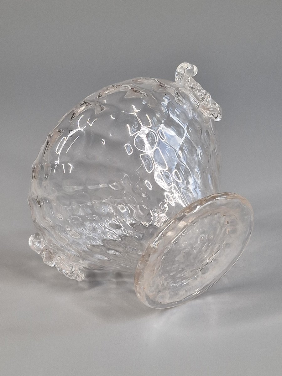 Confiturier en verre soufflé nid d'abeille et prise en fruit - Murano Venise, XIXe siècle 19e-photo-1