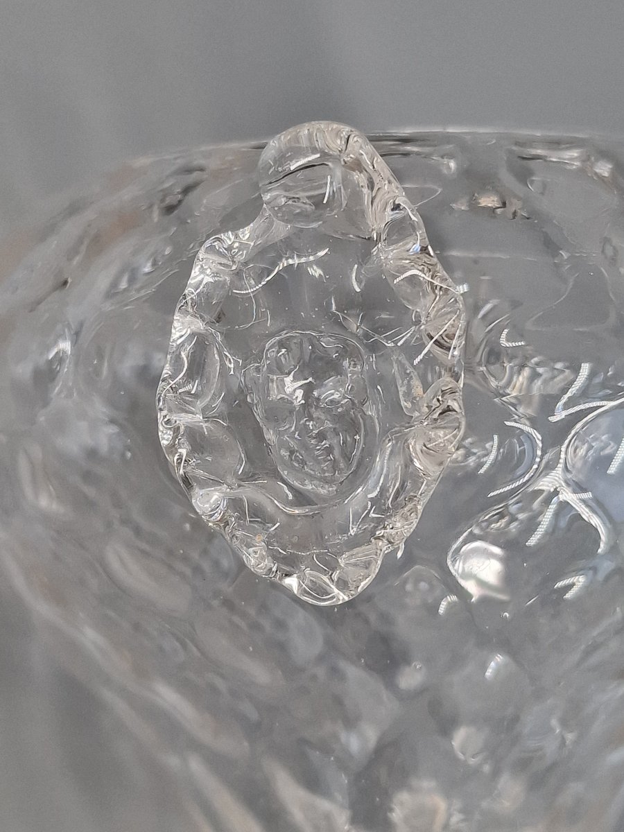 Confiturier en verre soufflé nid d'abeille et prise en fruit - Murano Venise, XIXe siècle 19e-photo-3