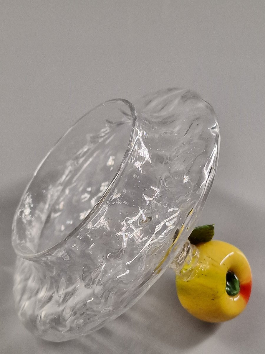 Confiturier en verre soufflé nid d'abeille et prise en fruit - Murano Venise, XIXe siècle 19e-photo-5