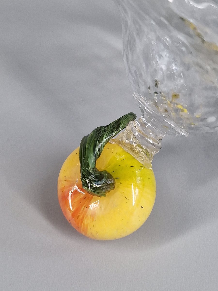 Confiturier en verre soufflé nid d'abeille et prise en fruit - Murano Venise, XIXe siècle 19e-photo-7