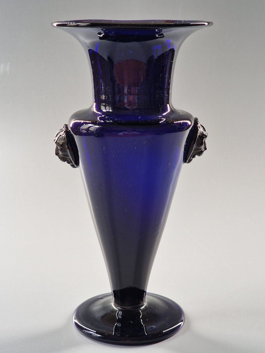 Fleurier bordelais en verre bleu cobalt à mascarons tête de lion - Fin du XVIIIe siècle-photo-2