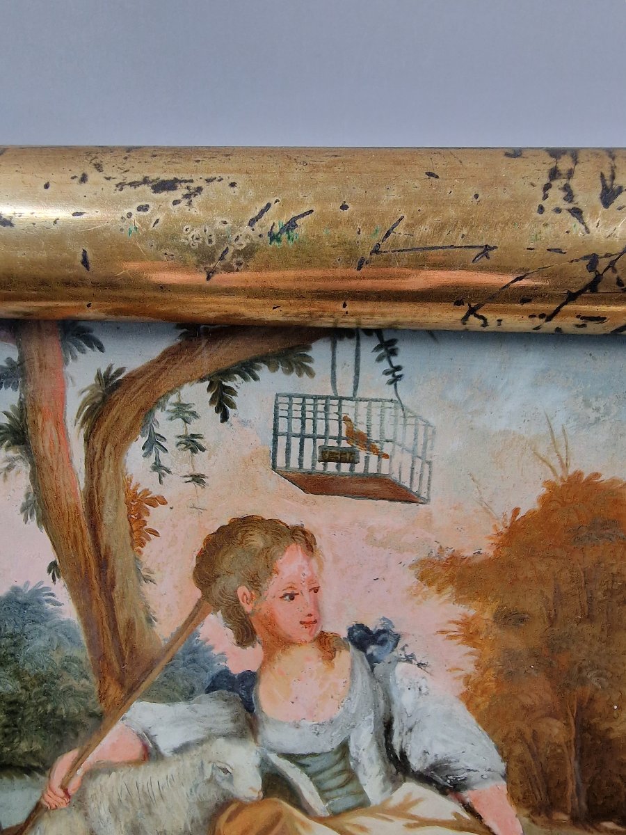 Fixé sous verre représentant une scène pastorale - Fin du XVIIIe siècle 18e-photo-4