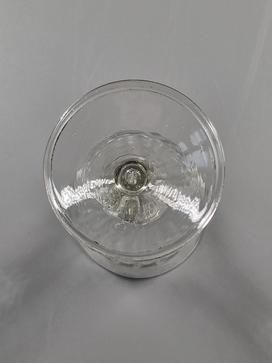 Molded Cup Glass With Rice Grain And Tab Shapes On A Grooved Hollow Stem. 18th Century-photo-1