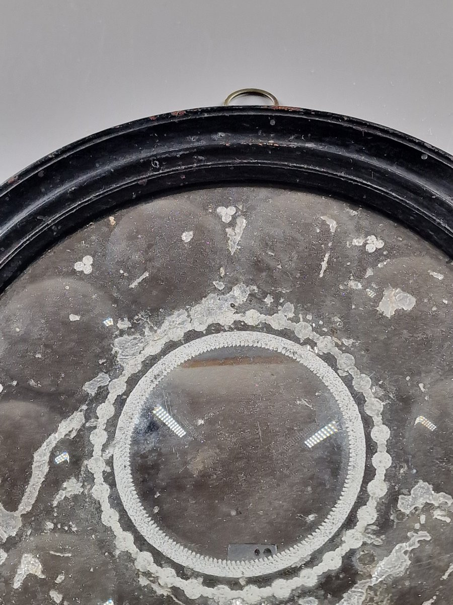 Witch's Mirror With Eleven Cupules On A Mercury Background, Molded Blackened Wood Frame - 19th Century-photo-2