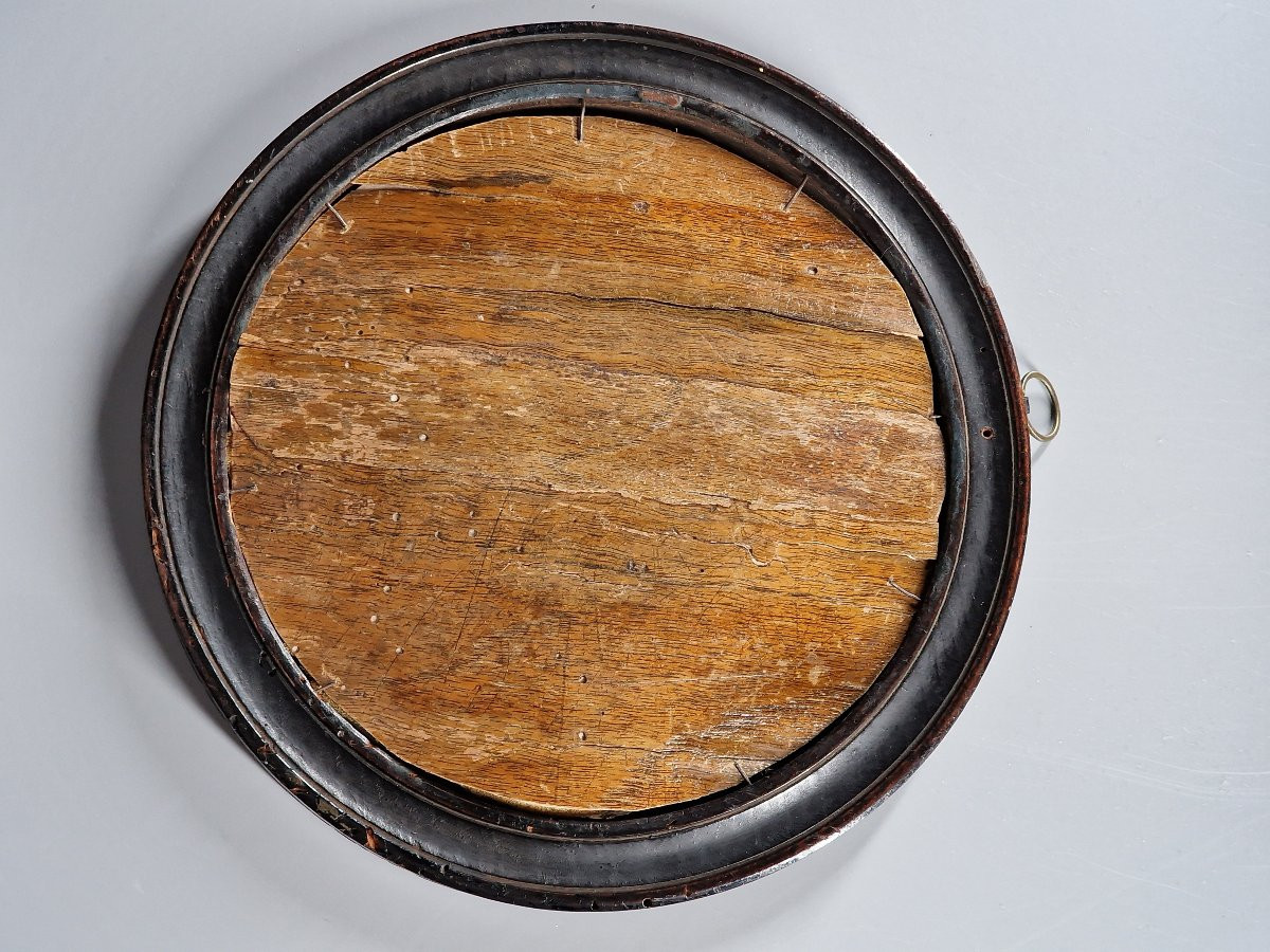 Witch's Mirror With Eleven Cupules On A Mercury Background, Molded Blackened Wood Frame - 19th Century-photo-3