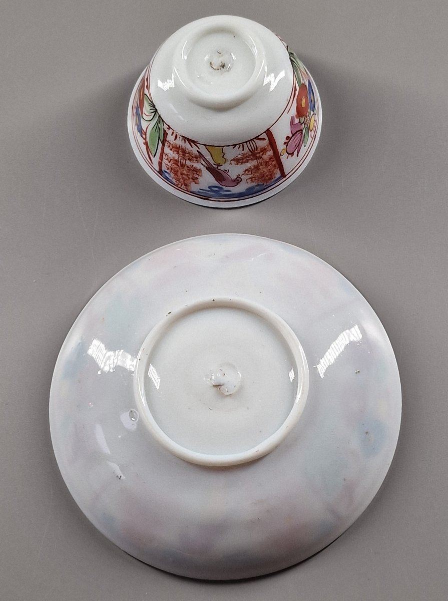 Pochon et sa soucoupe en verre opalin émaillé polychrome - Bohême ou Thuringe, XVIIIe siècle-photo-4