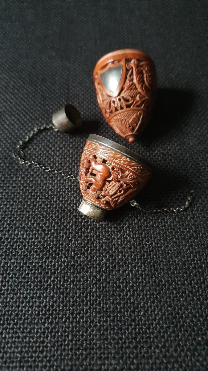 A Corozo Snuffbox Case Carved With Putti, Scrolls, A Flower Basket And A Dog - Circa 1800-photo-4