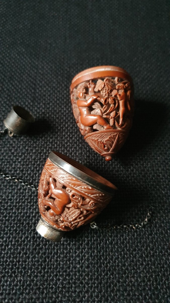 A Corozo Snuffbox Case Carved With Putti, Scrolls, A Flower Basket And A Dog - Circa 1800-photo-5