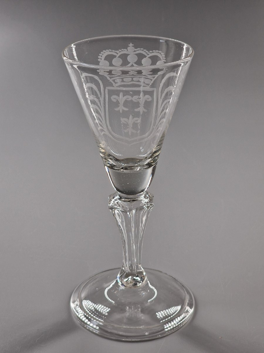 Glass Bowl Engraved With Crowned Coat Of Arms - 18th Century-photo-3