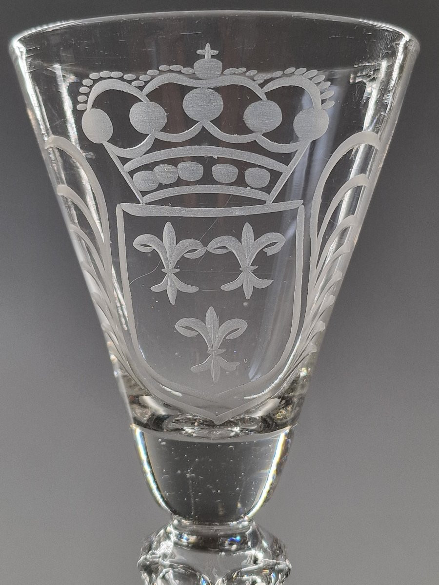 Glass Bowl Engraved With Crowned Coat Of Arms - 18th Century-photo-7