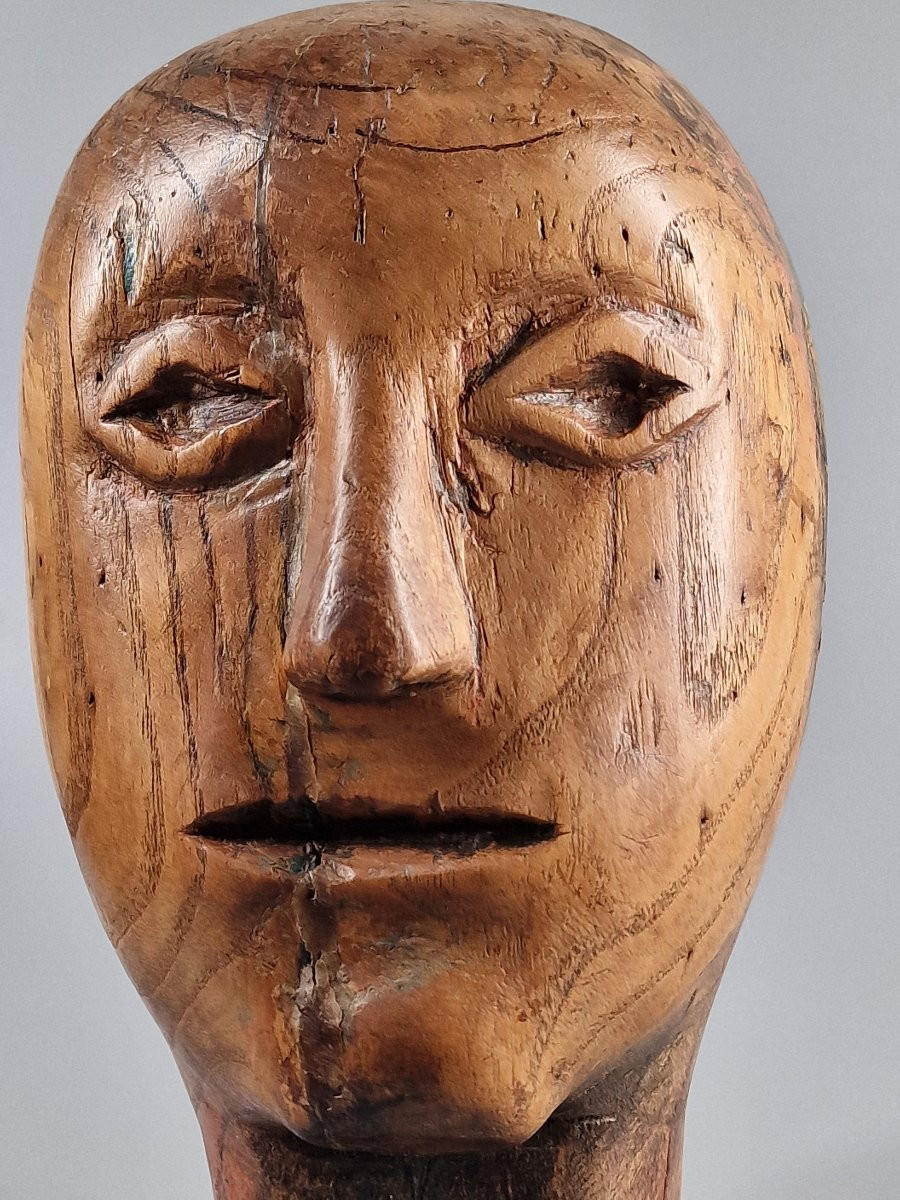 Marotte en bois sculpté monoxyle - Art populaire du XIXe siècle 19e-photo-1