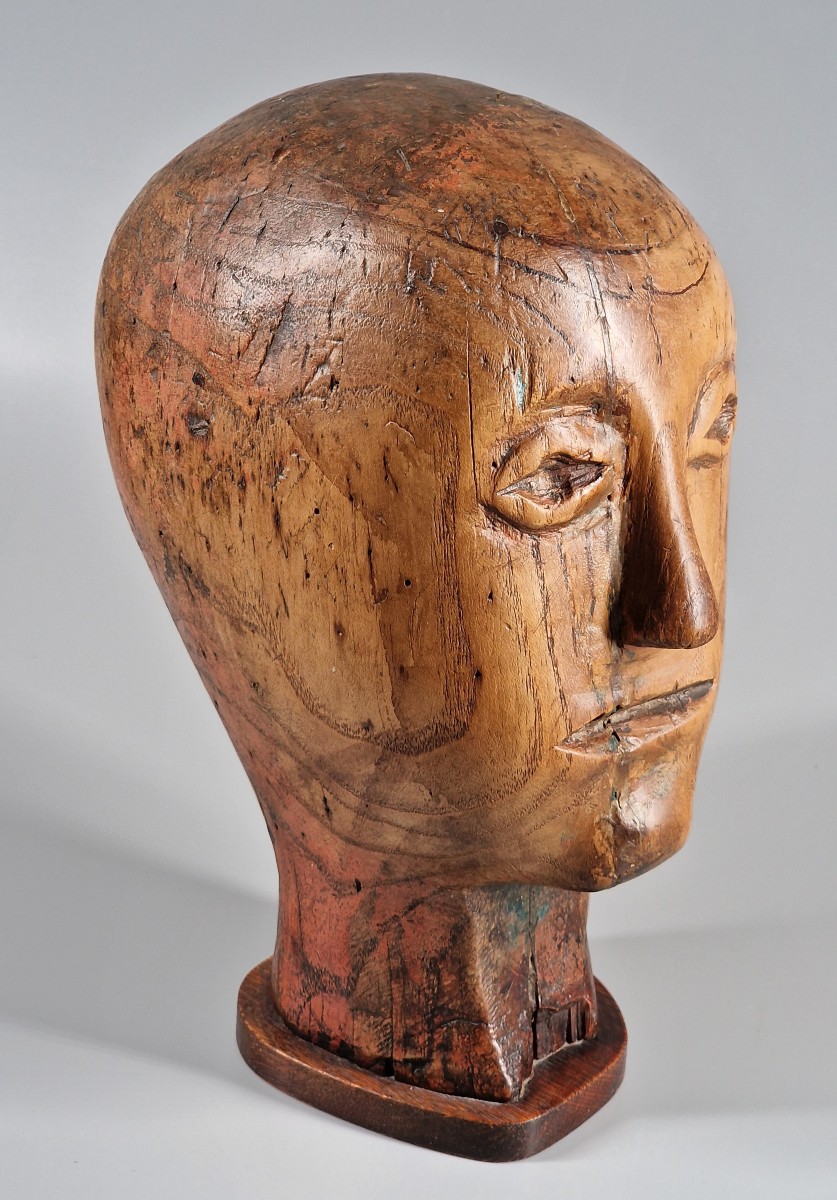 Marotte en bois sculpté monoxyle - Art populaire du XIXe siècle 19e