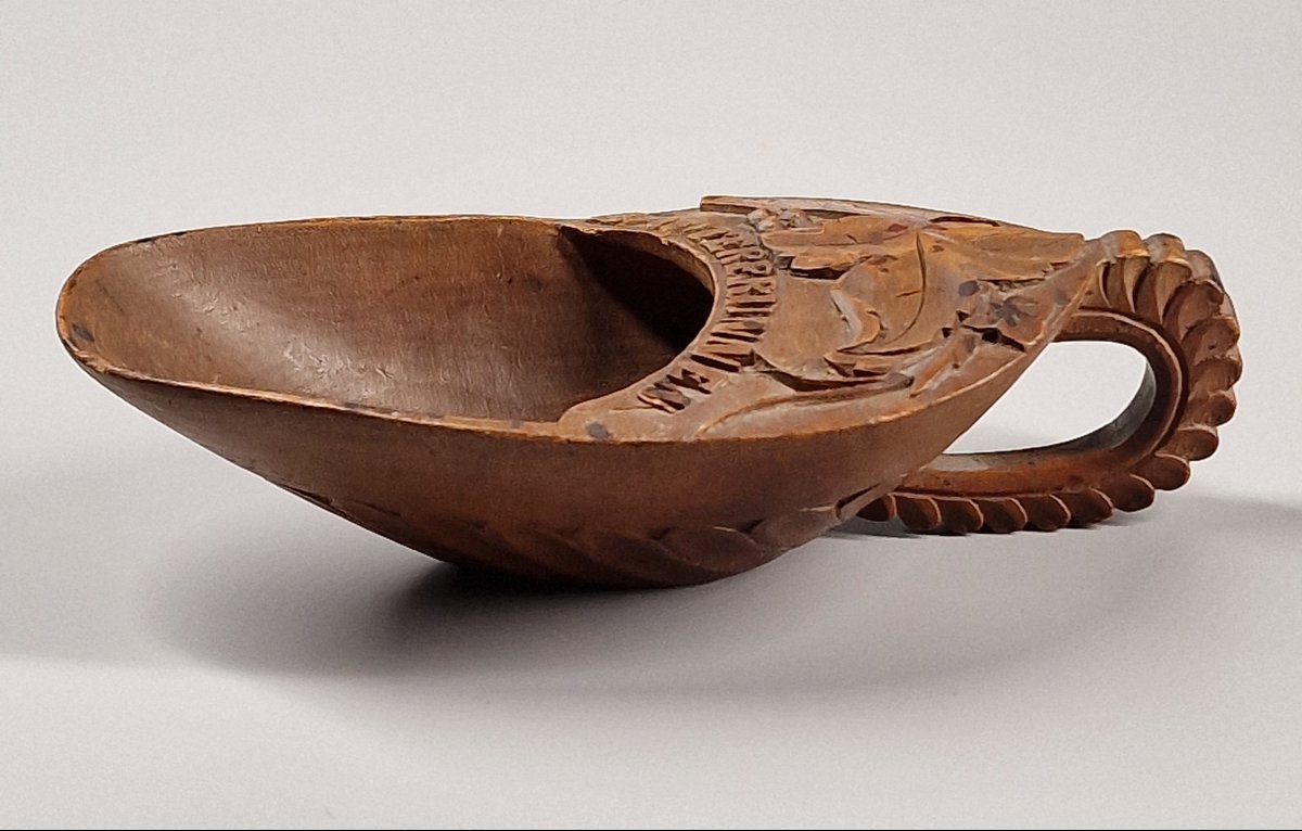 Carved Wooden Tobacco Shovel Or Spoon - Switzerland, Folk Art From The 19th Century-photo-2