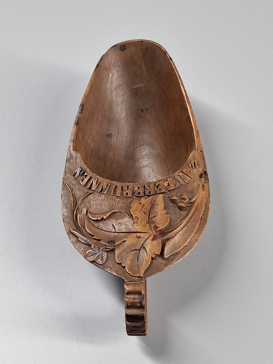 Carved Wooden Tobacco Shovel Or Spoon - Switzerland, Folk Art From The 19th Century-photo-3