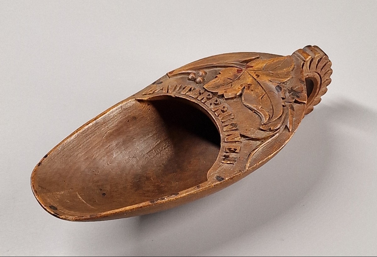 Carved Wooden Tobacco Shovel Or Spoon - Switzerland, Folk Art From The 19th Century