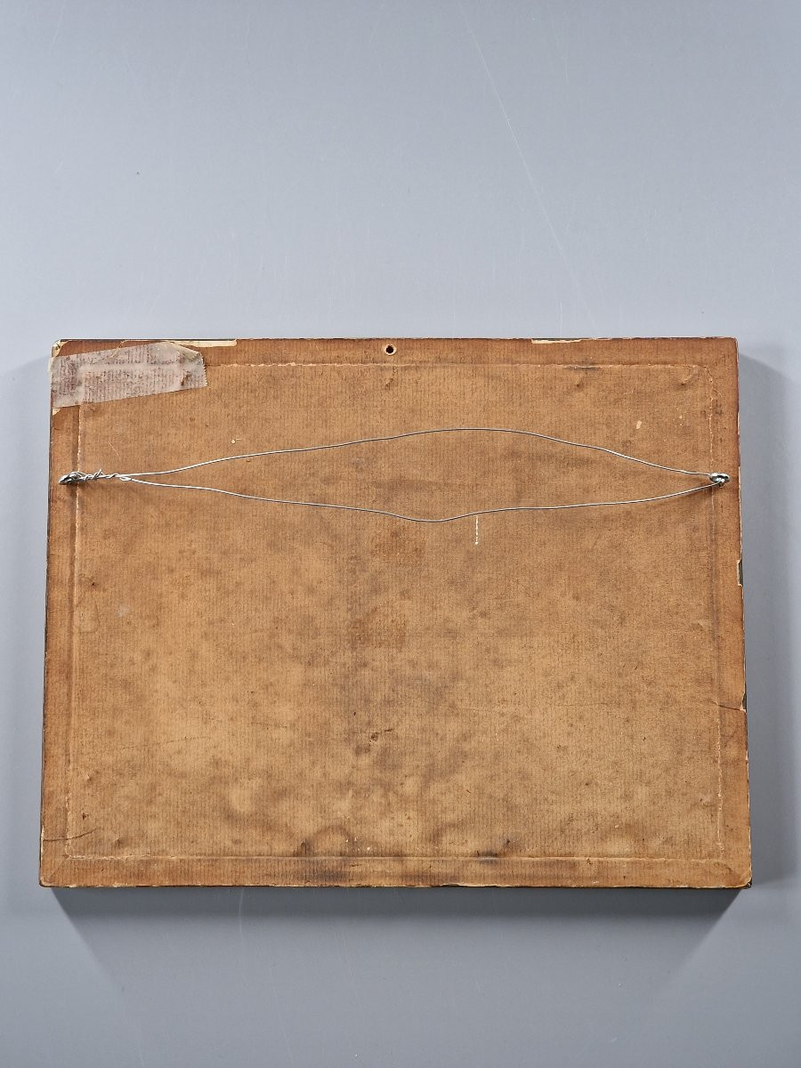 Suiveur de Lelong, XIXe siècle – Nature morte à la guitare sur un entablement – Gouache 19e-photo-3