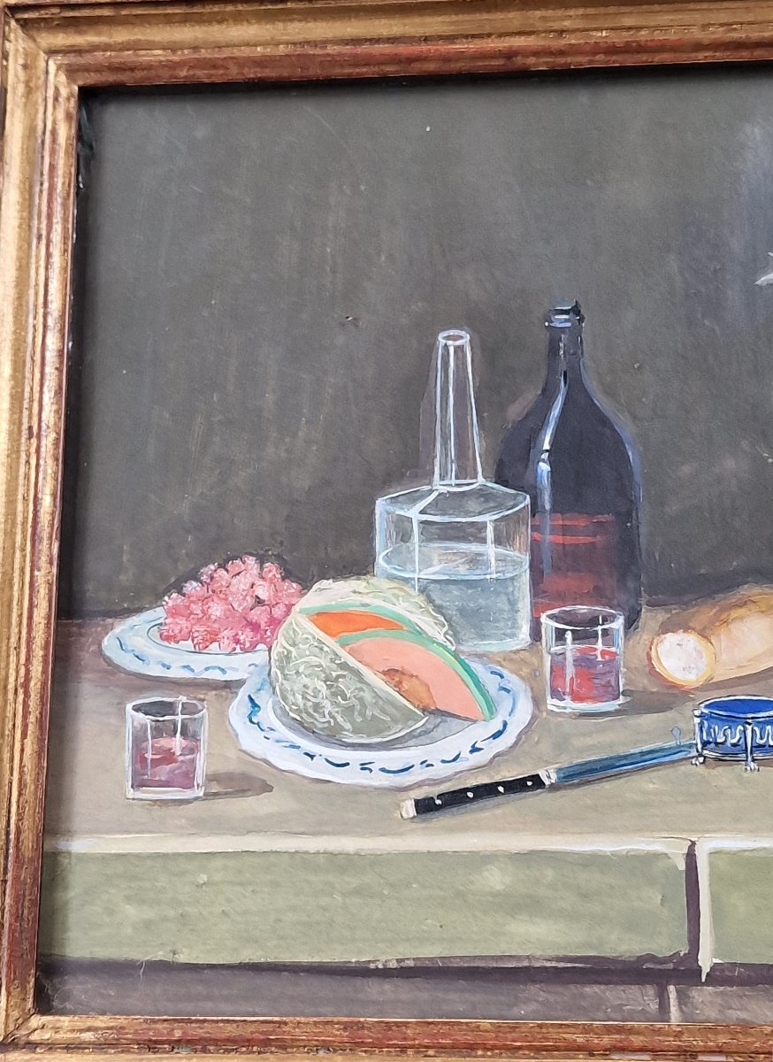Suiveur de Lelong, XIXe siècle – Nature morte aux dominos sur un entablement – Gouache 19e-photo-3