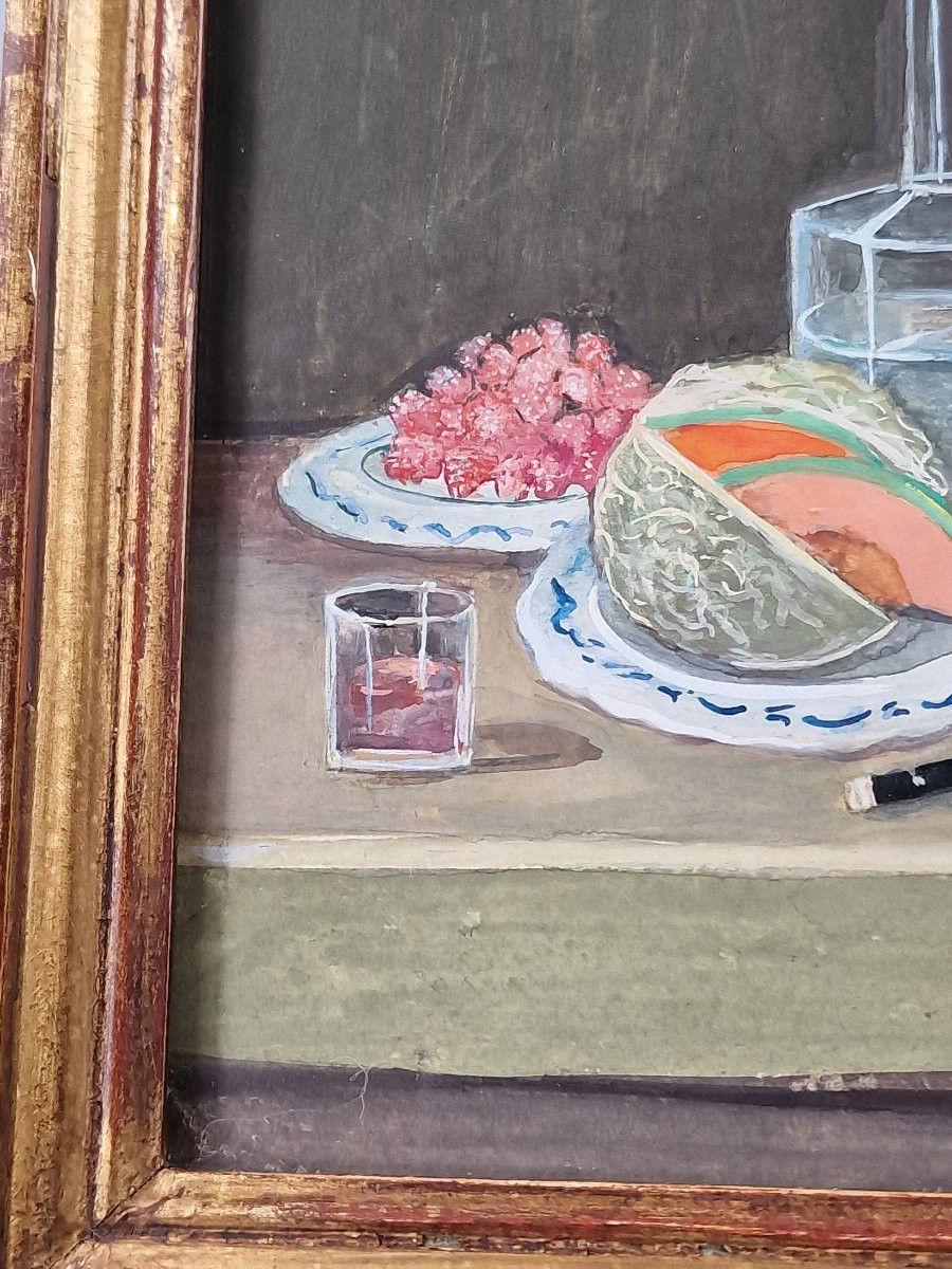 Suiveur de Lelong, XIXe siècle – Nature morte aux dominos sur un entablement – Gouache 19e-photo-2