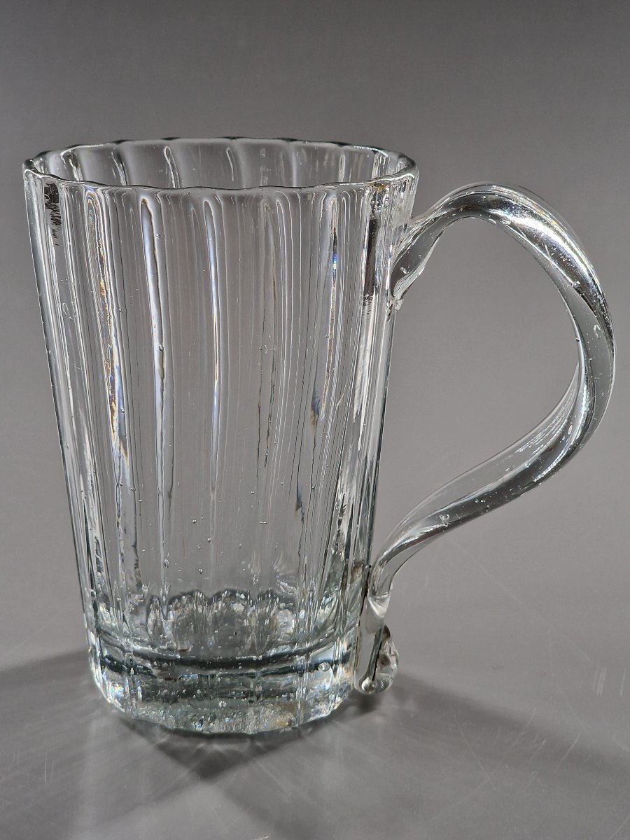 Chope en verre soufflé légèrement teinté gris – travail populaire normand fin XVIIIe 18e-photo-2