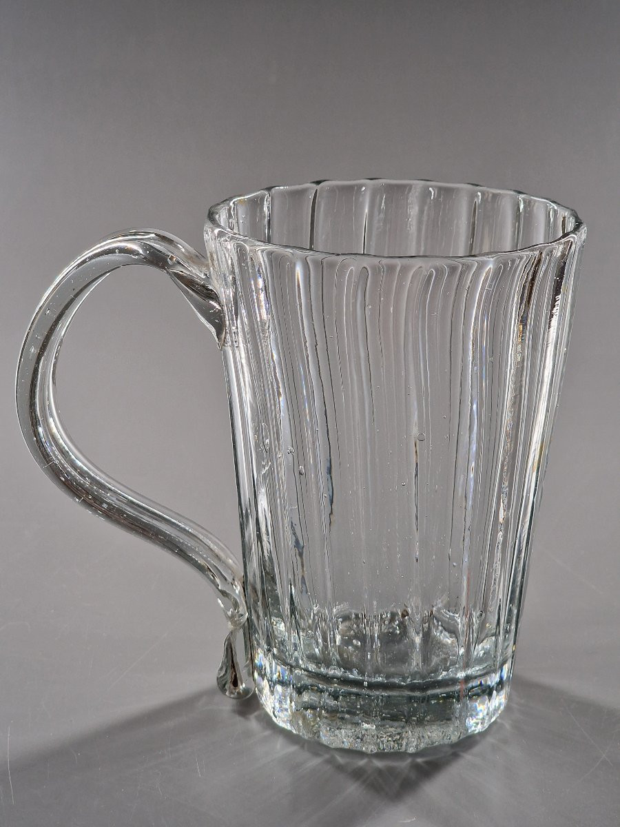 Chope en verre soufflé légèrement teinté gris – travail populaire normand fin XVIIIe 18e-photo-3